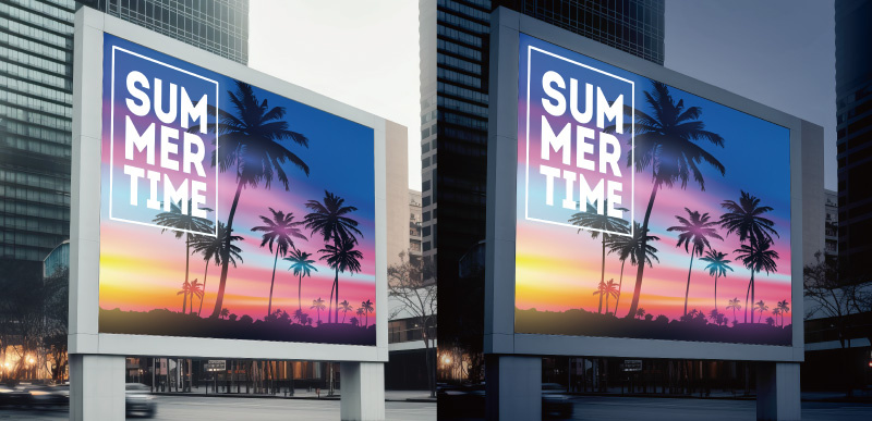 Backlit Signage: 3-layer printing: Color / White / Color for consistent color day and night.