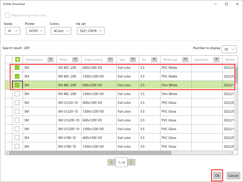 Screen to select the profiles to be installed and then click [OK]